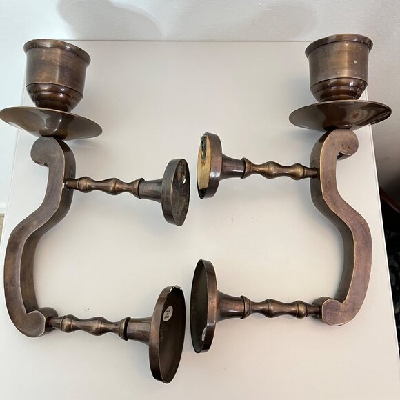 Vintage Brass Wall-Mounted Candle Holders Made In India Ornate Design Rustic Dec - Picture 1 of 4